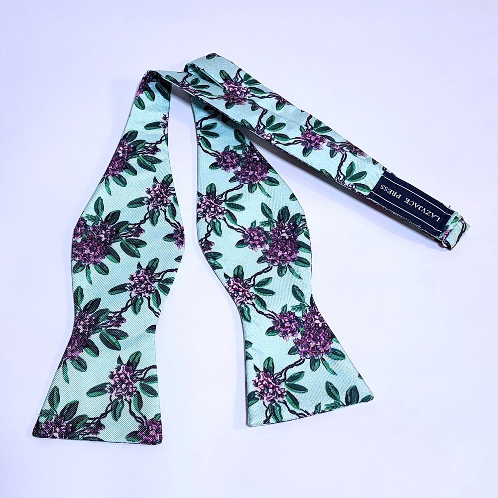 Lazyjack Press Blue Floral Adjustable 100% Silk Bow Tie